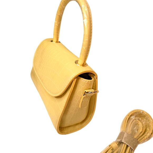 Butter Yellow Croc-Embossed Handbag Mini Style Crossover Bag NEW Cottage Core - Picture 3 of 9